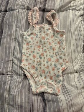 Carter's White Ribbed Floral Baby One-Piece with Pink Trim